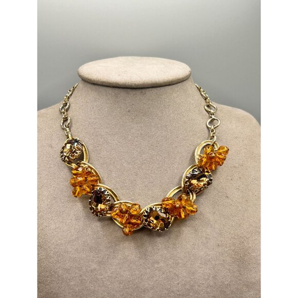 Vintage Choker Necklace Topaz Rhinestones Bead Clusters Hand Wired Gold Tone - Picture 2 of 10